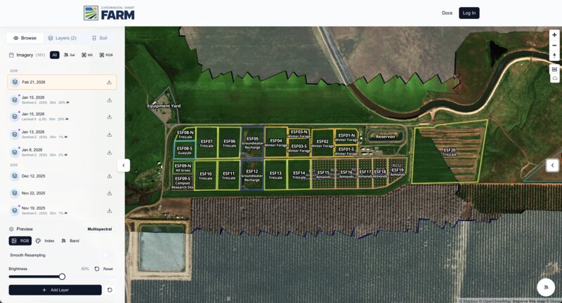 Farmkit map view with drone imagery and field boundaries
