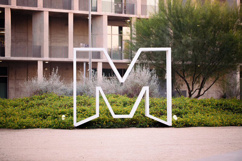 UC Merced iconic M sculpture on campus